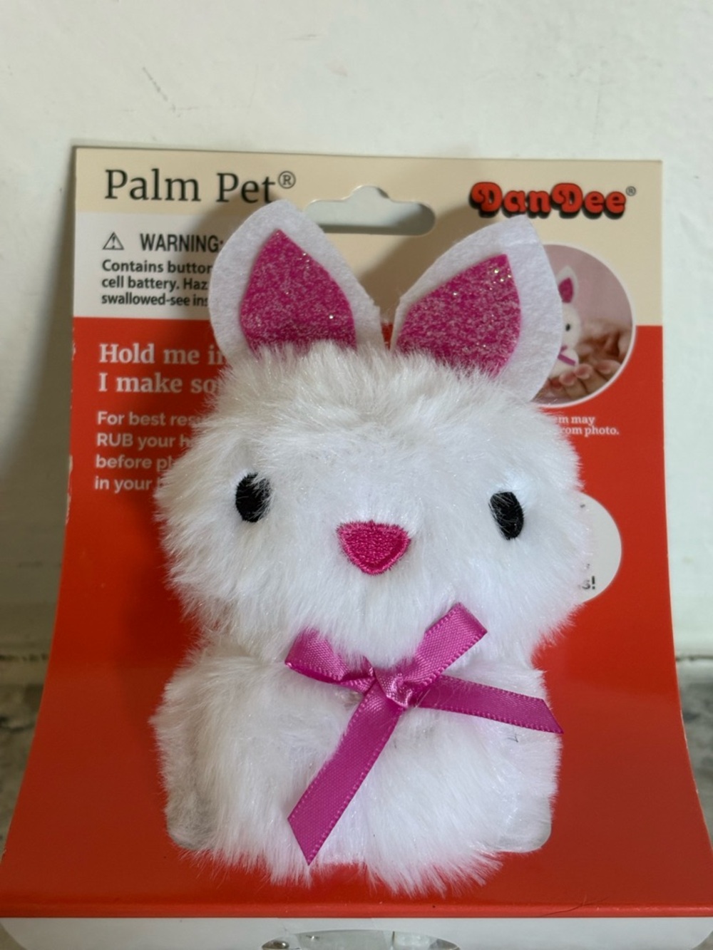 DanDee Palm Pet Plush White & Pink Bunny Toy interactive